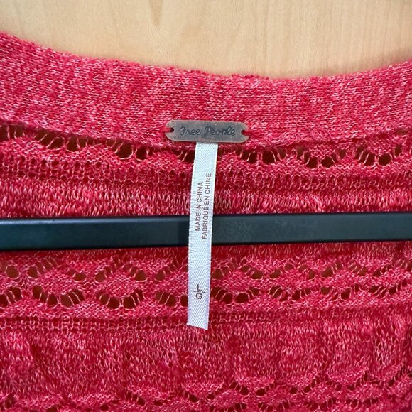 Free People pink crochet ruffle cardigan women's L - Picture 3 of 5